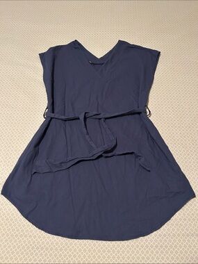 Navy V-Neck Sleeveless Dress with Waist Tie